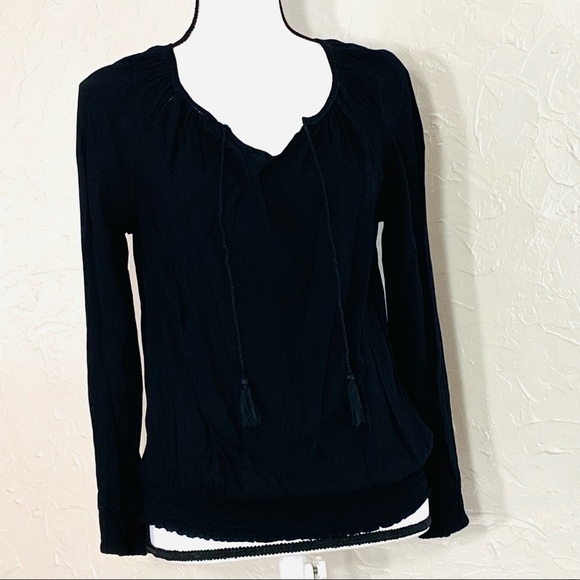LUCKY Brand small long sleeve black boho top w/tassels - Picture 1 of 16